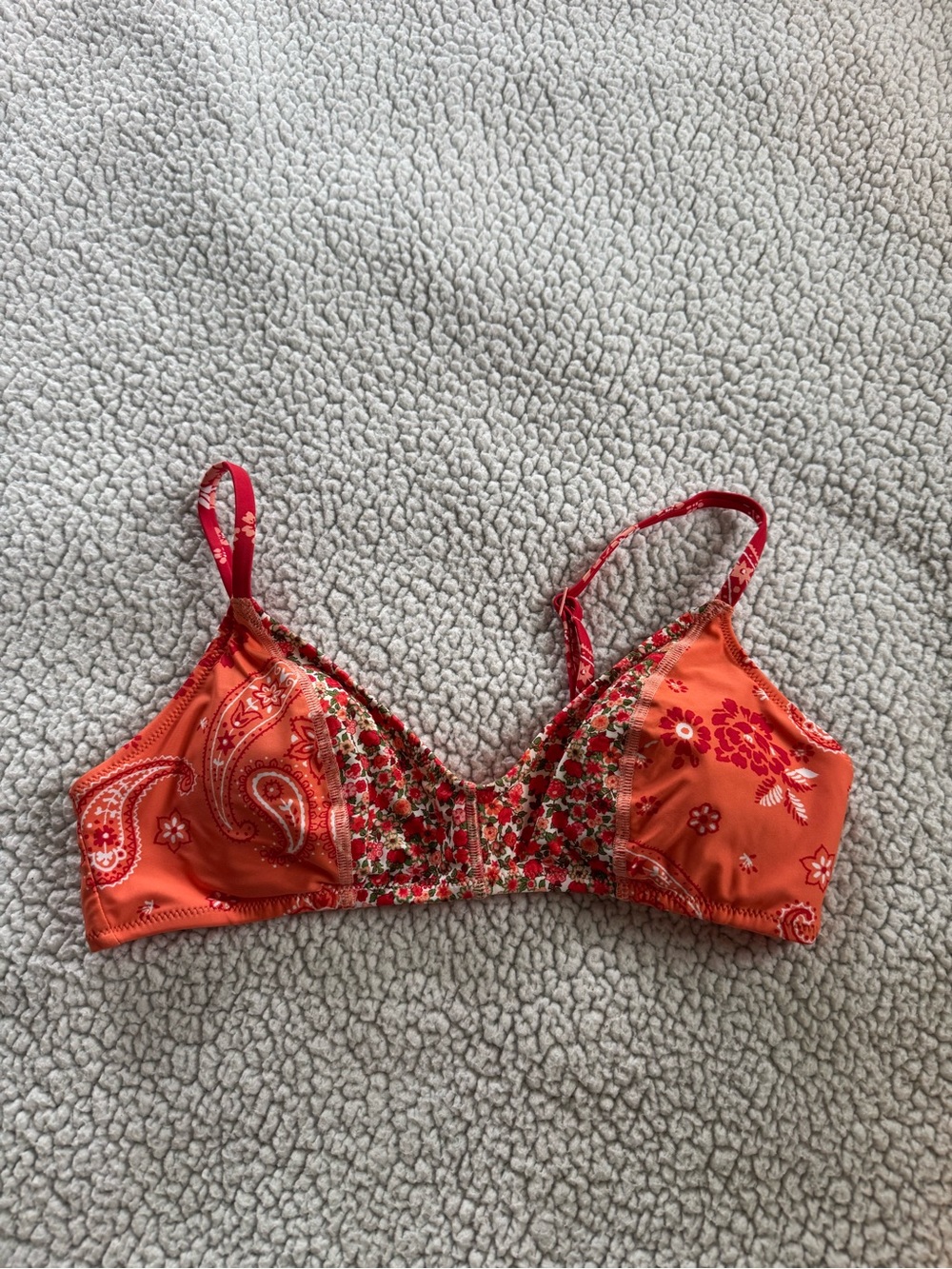 aerie Orange Paisley Floral Bikini Top